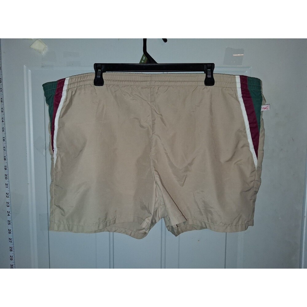 Vintage Jantzen Swim Trunks Men's 40 Tan Green Burgundy Colorblock 3" Inseam